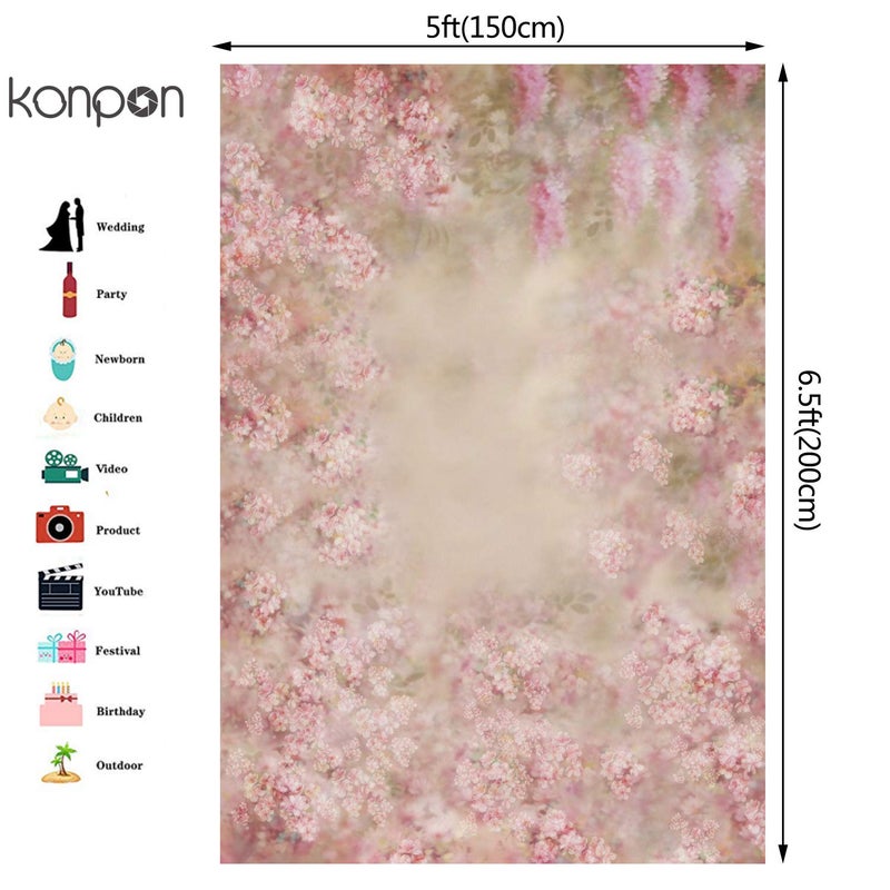 KonPon 5x6.5ft Colorful Fantasy Background Pink Painting Flower Backdrop for Photography Baby Shower Backdrop Maternity Shoots Newborn Photo Studio Background Seamless - Image 2